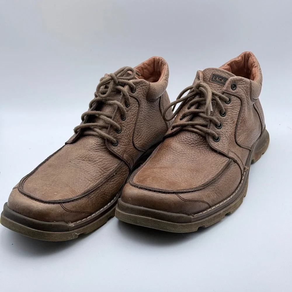 Lacaj‎ Mens Pebbled Leather Chukka Boots Brown Moc Toe Lace Up Size 45